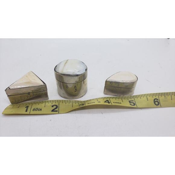 Vintage Silver Trinket Jewelry Pill Stash Box Set Shell Inlay Geometric 3 pcs - Picture 10 of 10
